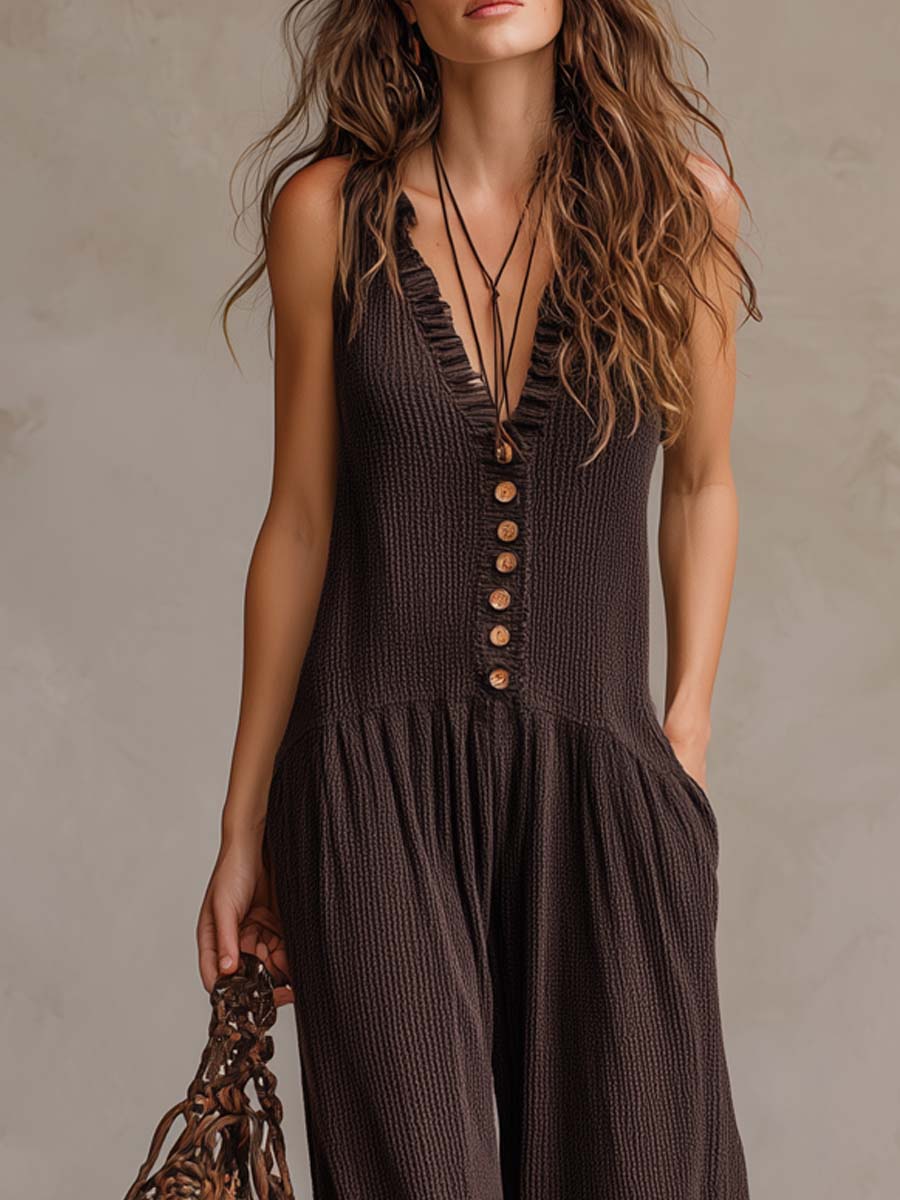 Retro Ruffle Neck Knitted Jumpsuit - Image 3