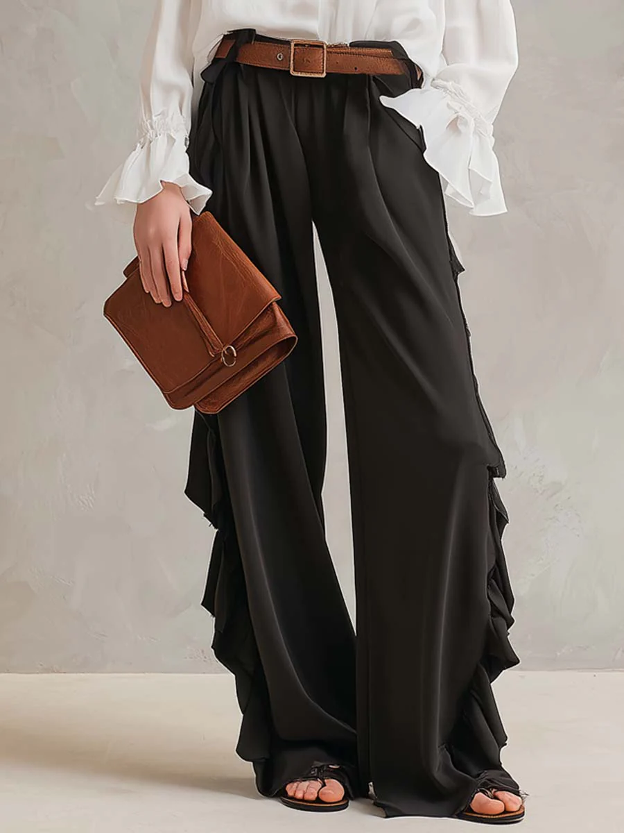 Retro Ruffled Chiffon Shirt And Pants Two-piece Set - Image 4