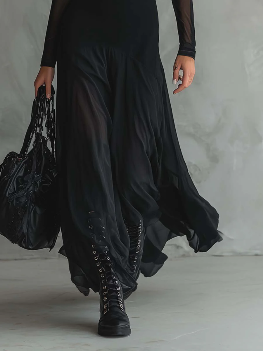 Retro Sheer Sleeves Maxi Dress - Image 4