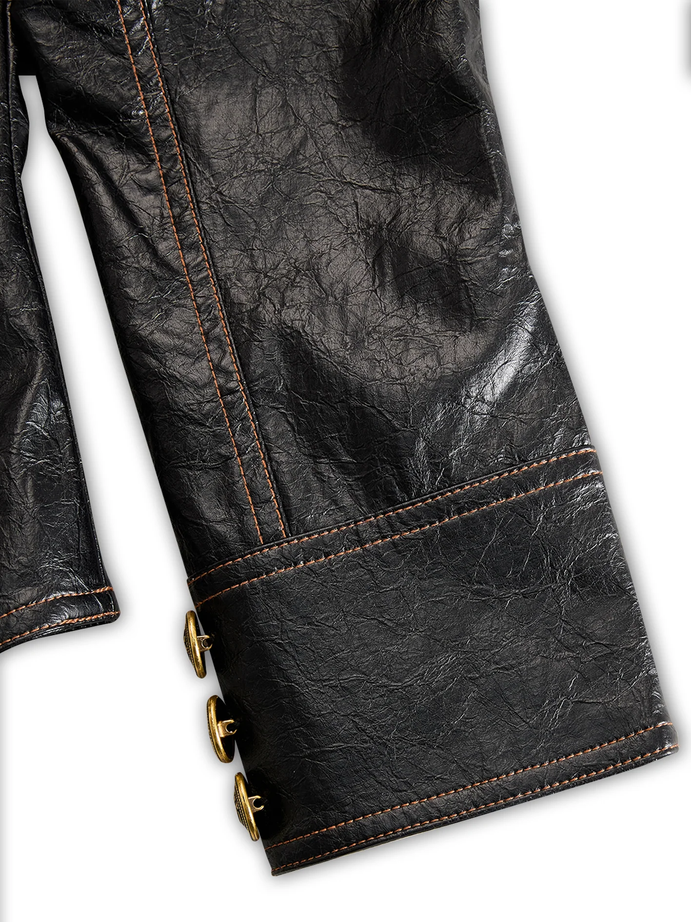 Retro Stand Collar Metal Button Pu Jacket - Image 6