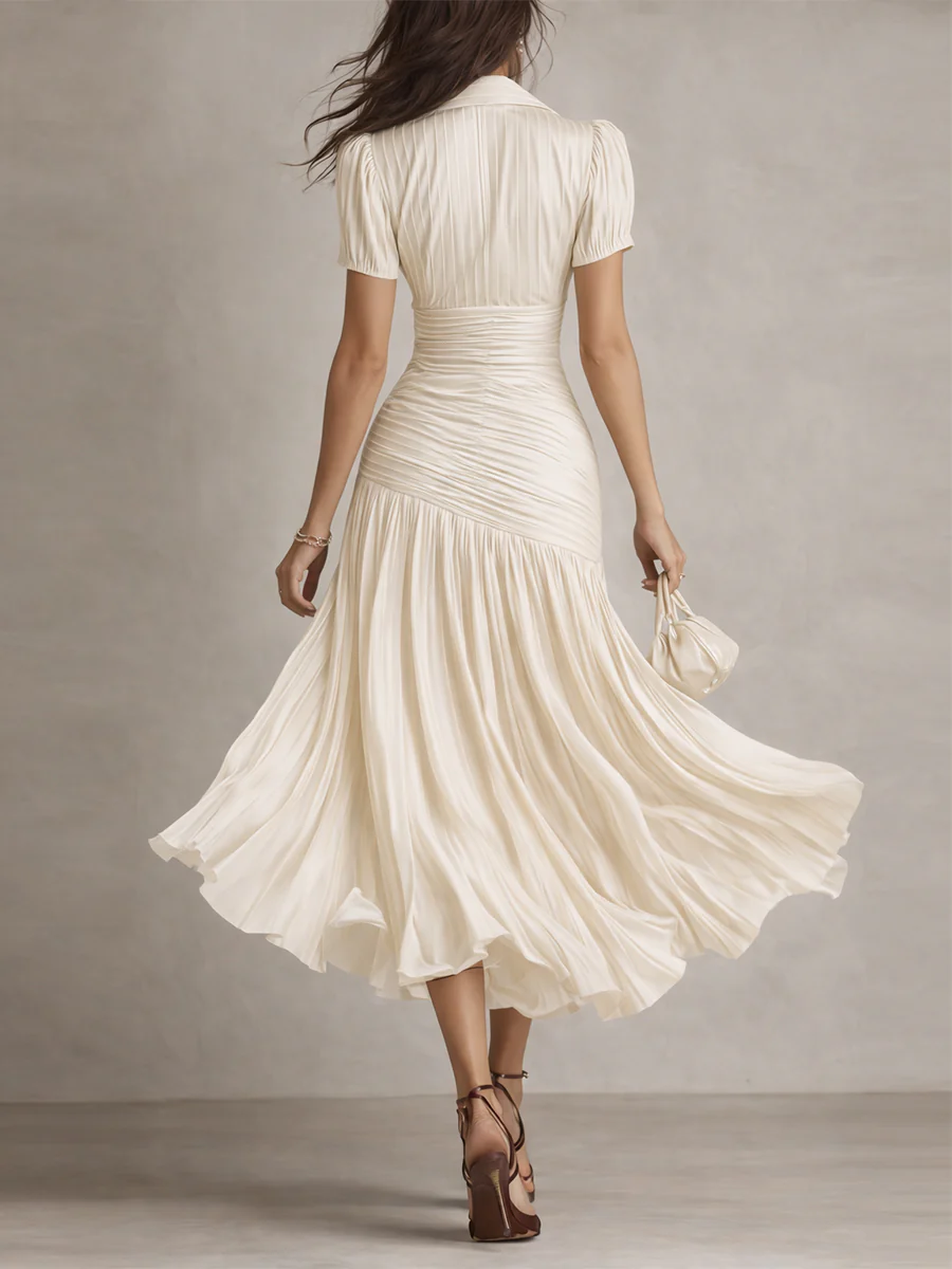 Retro Striped Satin Pleated Bodycon Midi Dress - Image 5