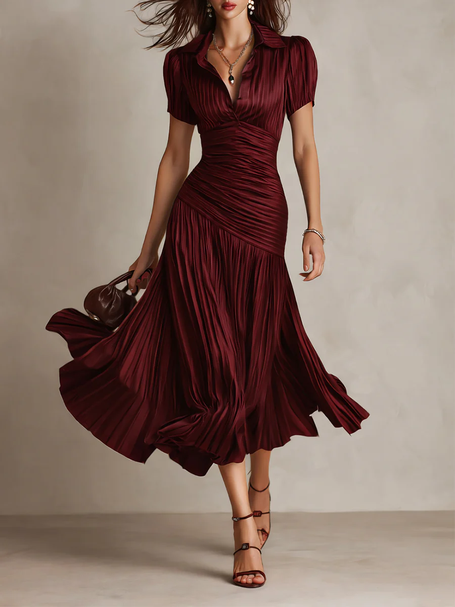 Retro Striped Satin Pleated Bodycon Midi Dress - Image 6