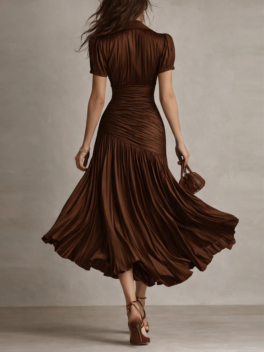 Retro Striped Satin Pleated Bodycon Midi Dress - Image 9