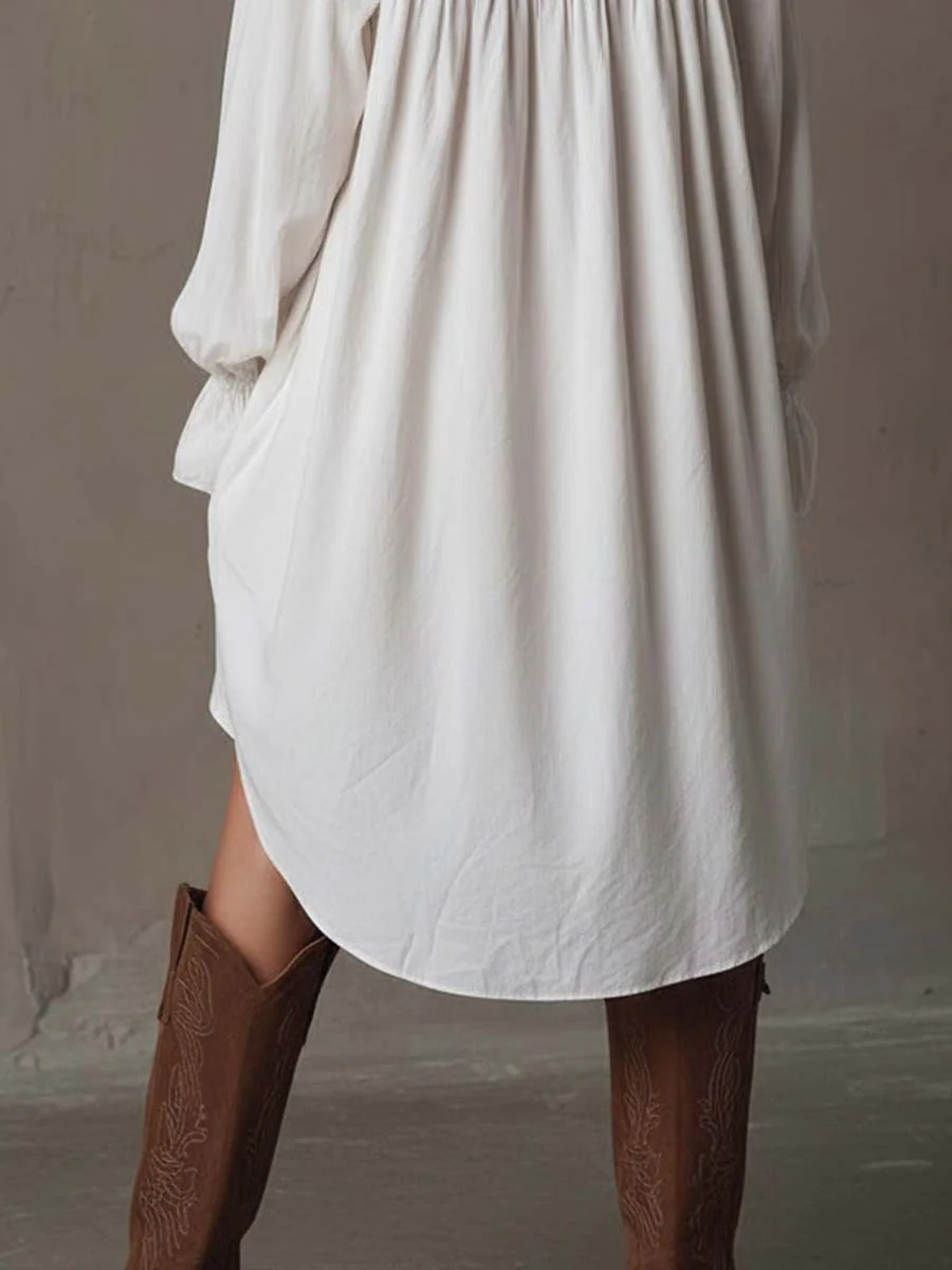 Retro-style Lace Irregular Hem Long-sleeved Mini Dress - Image 3