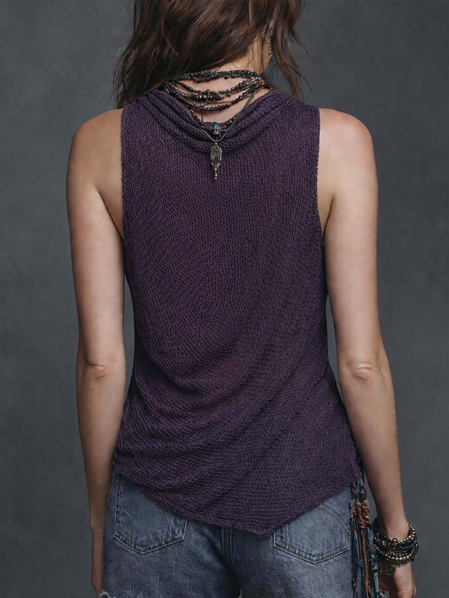 Romantic Boho Asymmetrical Hem Boho Knit Top - Image 3