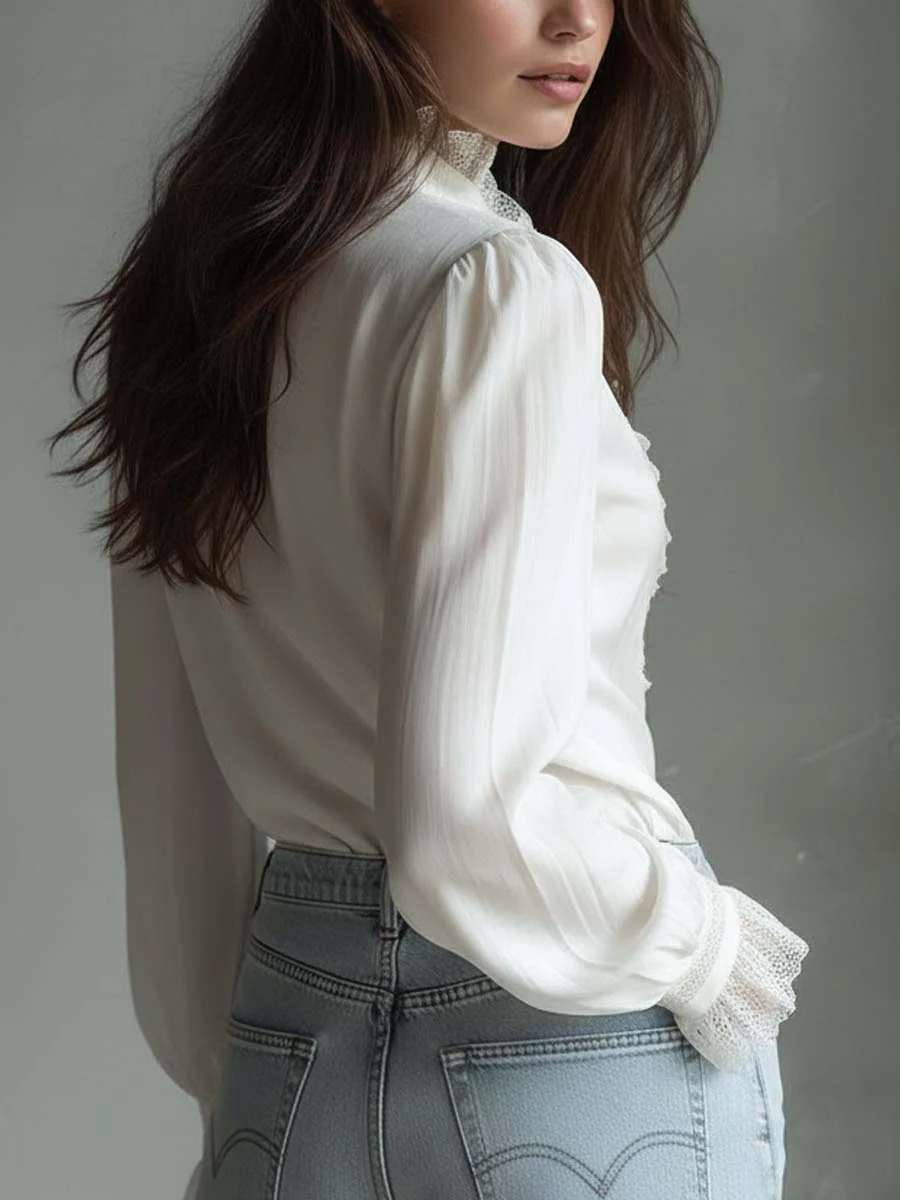 Romantic Ruffled Lace Blouse – Ivory White - Image 3