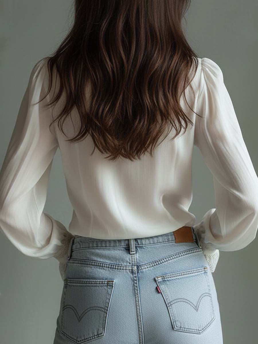 Romantic Ruffled Lace Blouse – Ivory White - Image 7