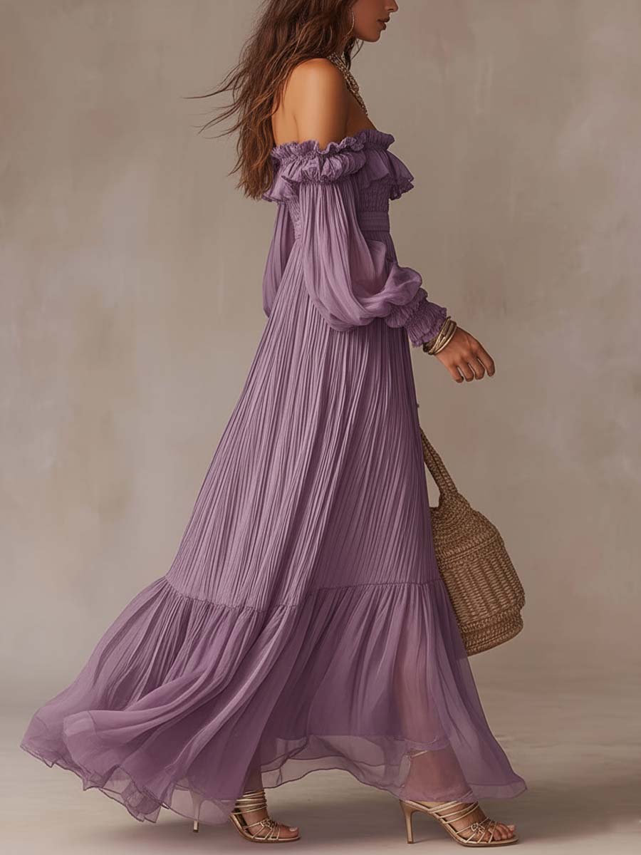 Romantic Vacation Off-Shoulder Pleated Maxi Dress - Image 2