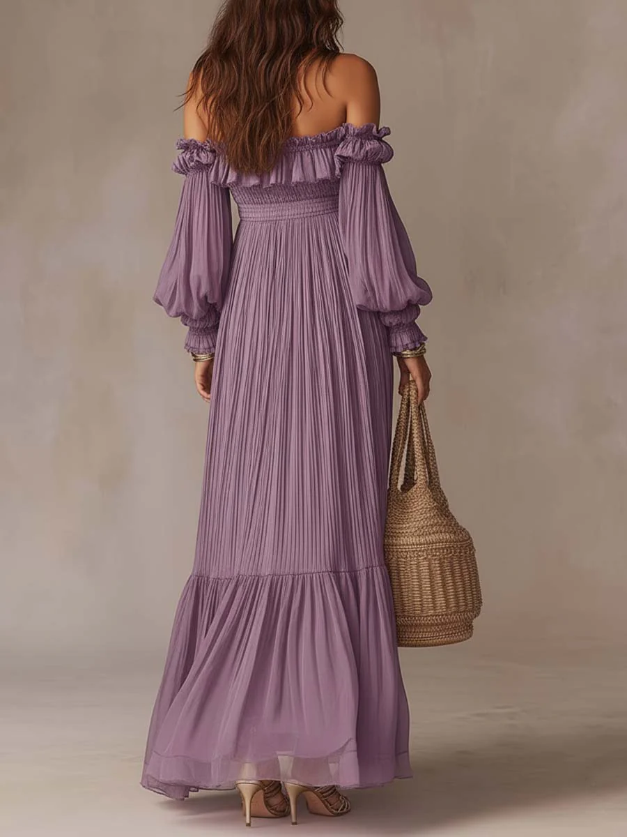 Romantic Vacation Off-Shoulder Pleated Maxi Dress - Image 3