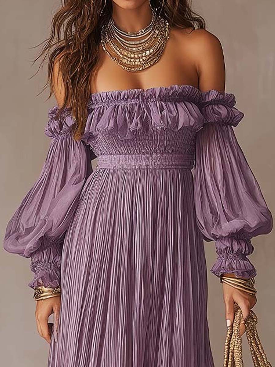Romantic Vacation Off-Shoulder Pleated Maxi Dress - Image 4