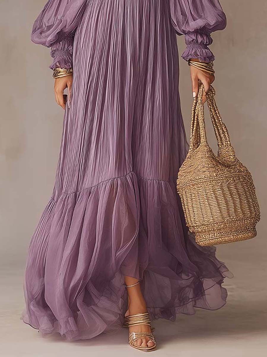 Romantic Vacation Off-Shoulder Pleated Maxi Dress - Image 5