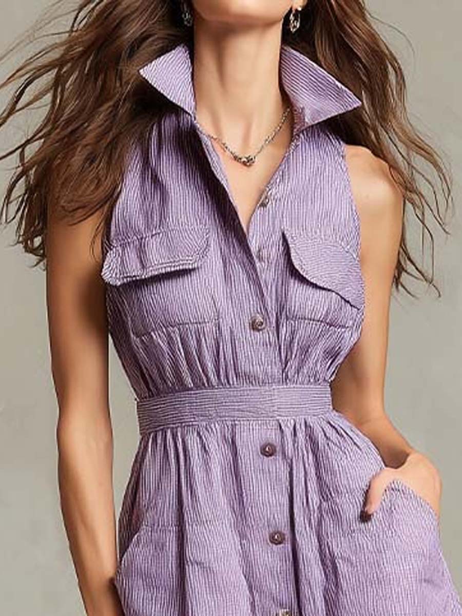 Sleeveless Striped Shirt Midi Dress In Lavender - Image 2