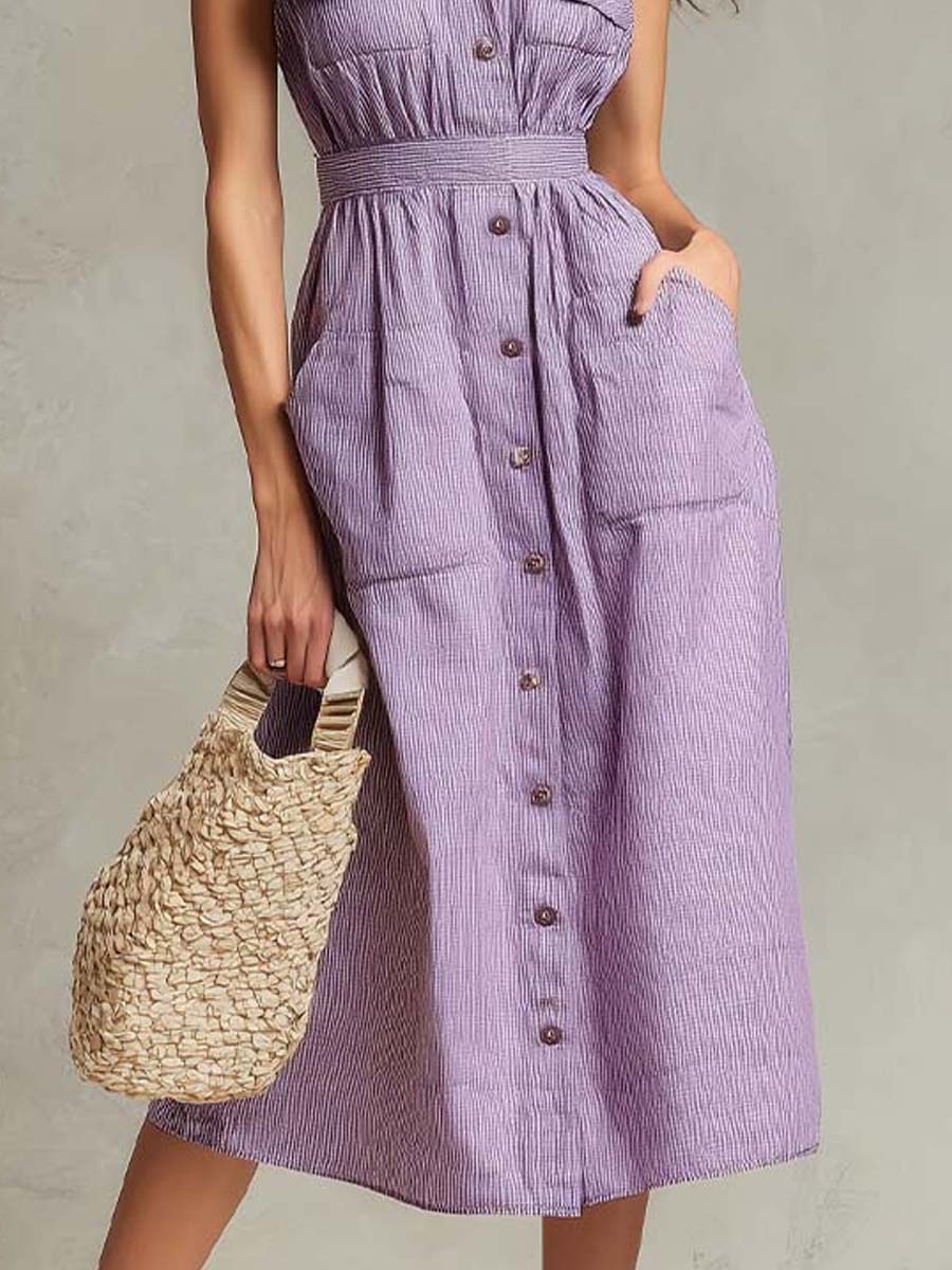 Sleeveless Striped Shirt Midi Dress In Lavender - Image 3