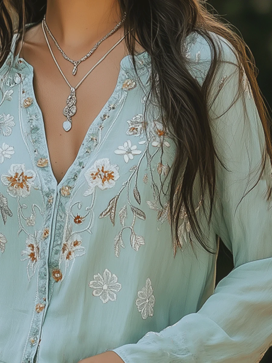 Soft And Casual Bohemian Style Embroidered Shirt - Image 4