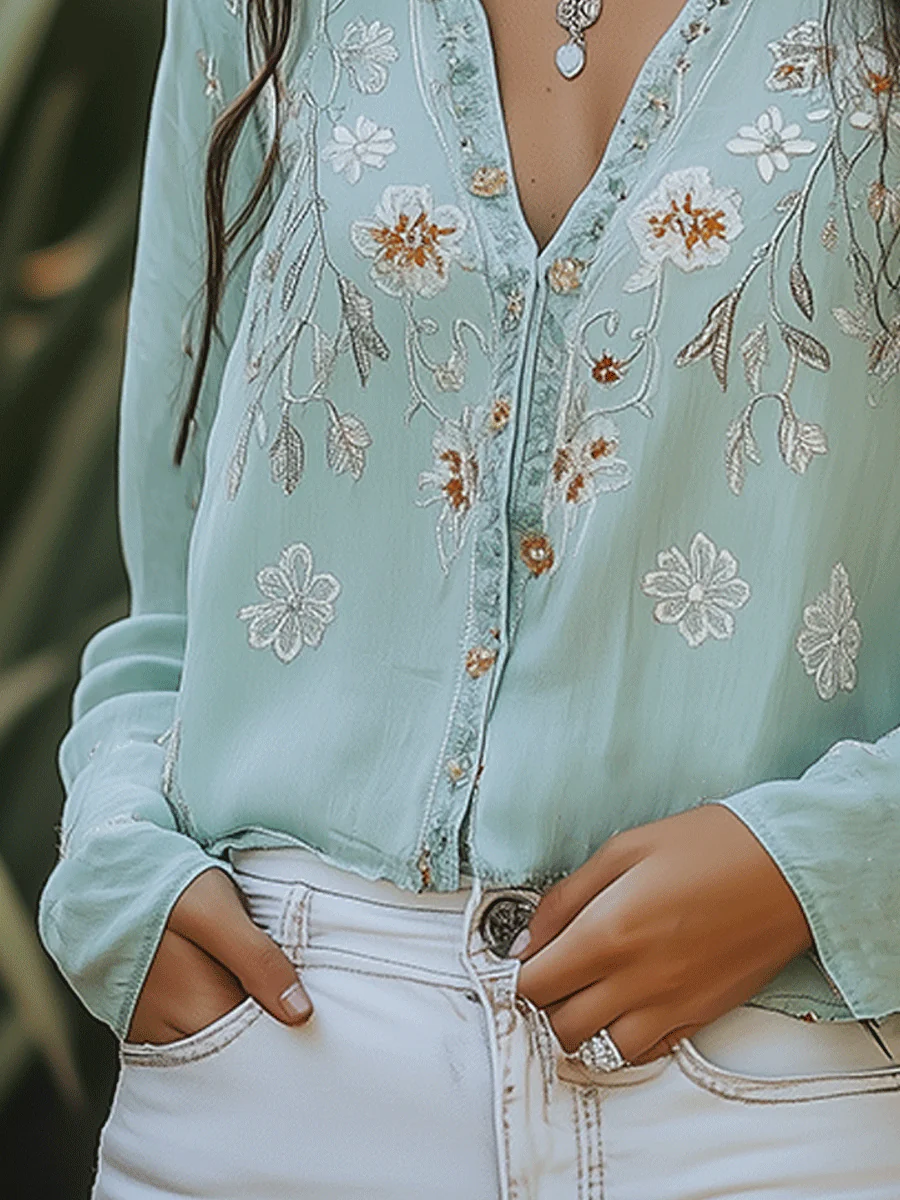 Soft And Casual Bohemian Style Embroidered Shirt - Image 5