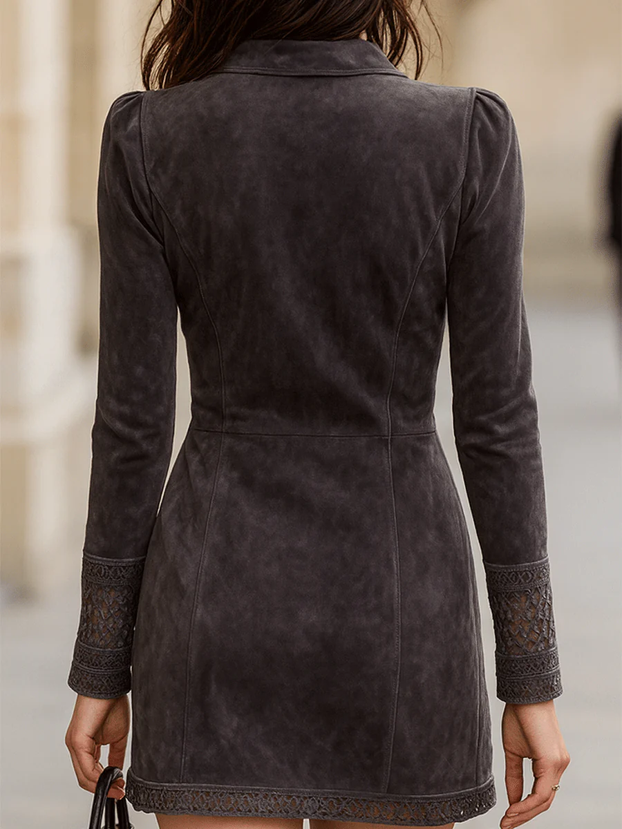 Suede Zip Front Mini Dress - Image 2