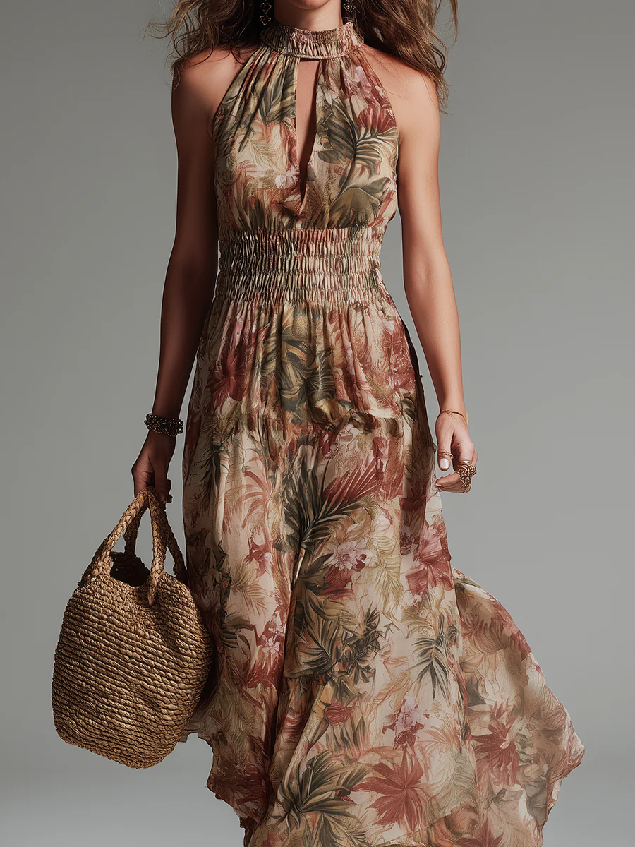 Tropical Rainforest Print Keyhole Maxi Dress - Image 2