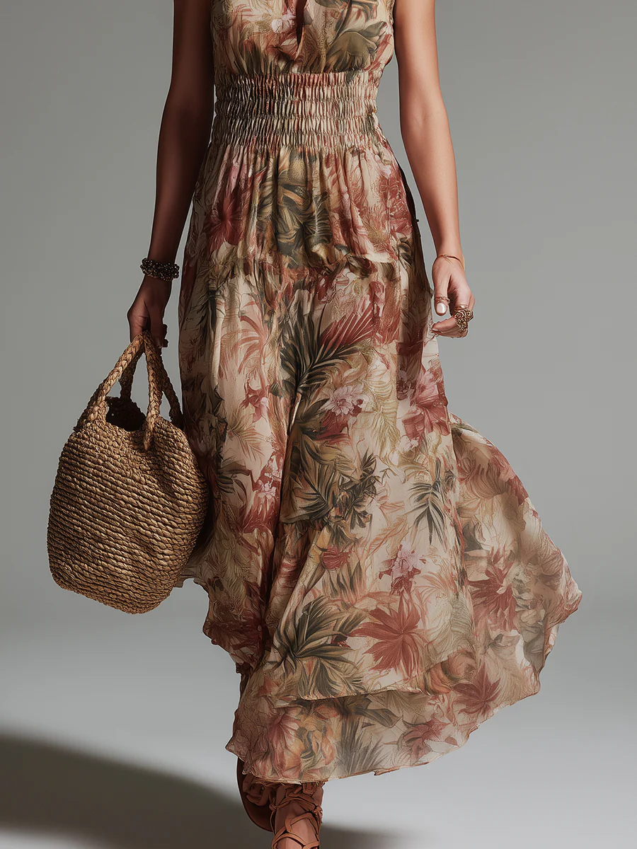 Tropical Rainforest Print Keyhole Maxi Dress - Image 3