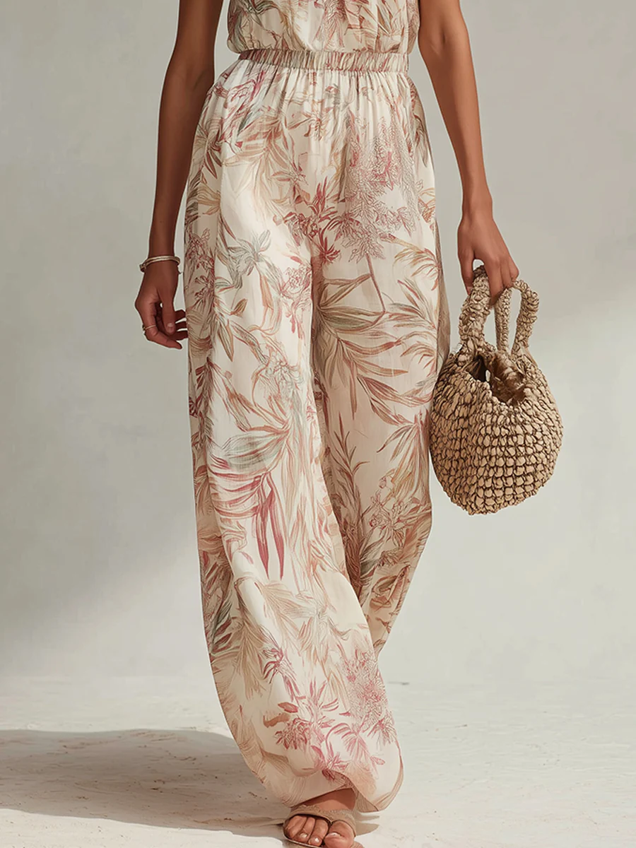 Tropical Rainforest Style V-Neck Printed Jumpsuit - Image 5