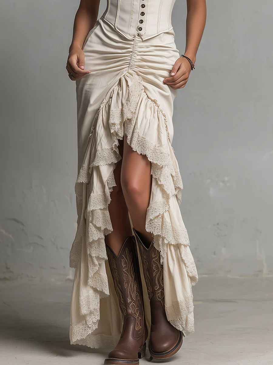 Urban Nomad Slim Vest & Lace Ruffle Hem Skirt Set - Image 3
