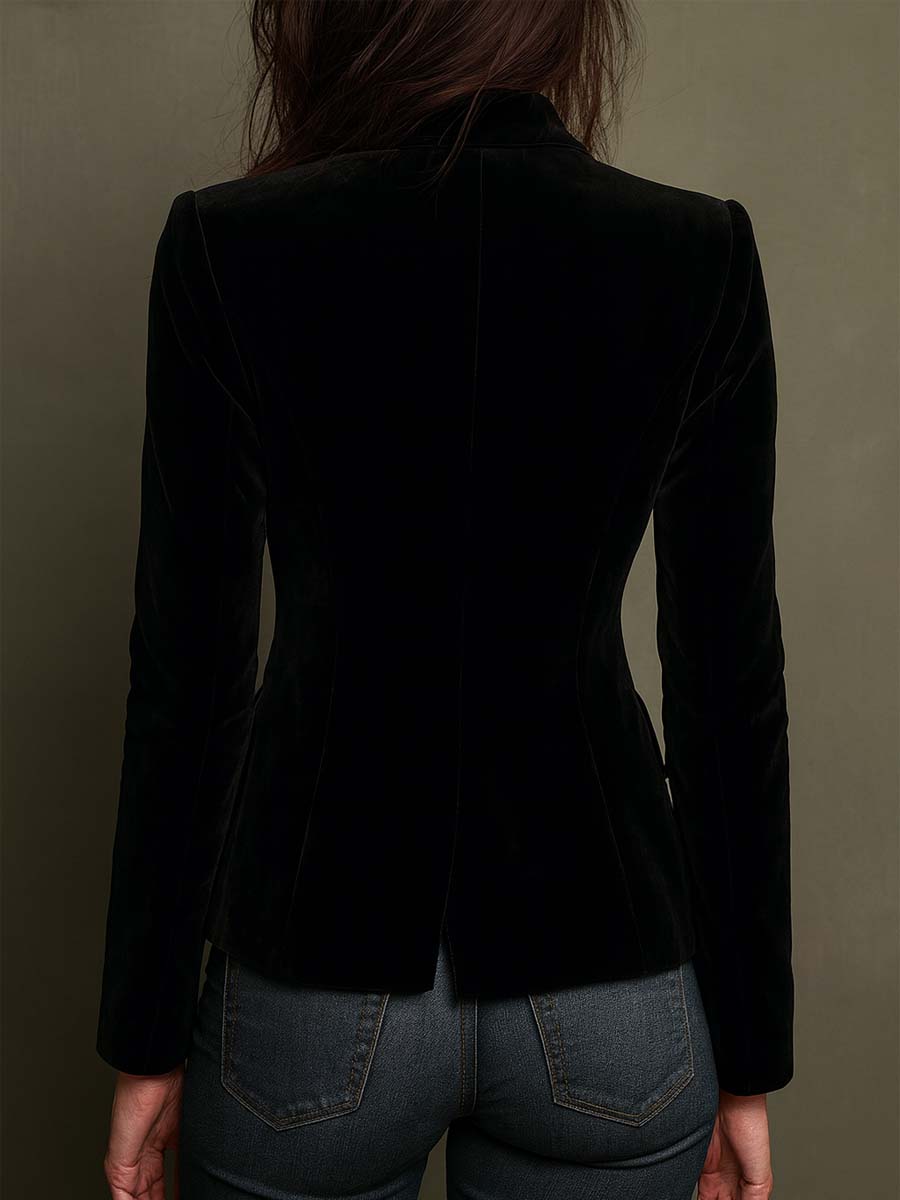 Velvet Blazer With Colorful Floral Embroidery - Image 6