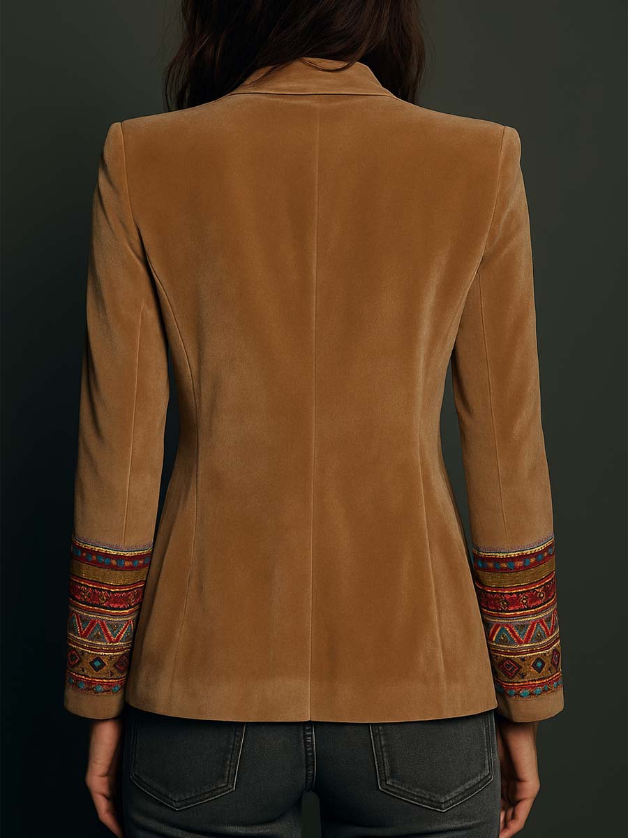 Polyester velvet Embroidered Blazer With Bohemian Detailing - Image 5
