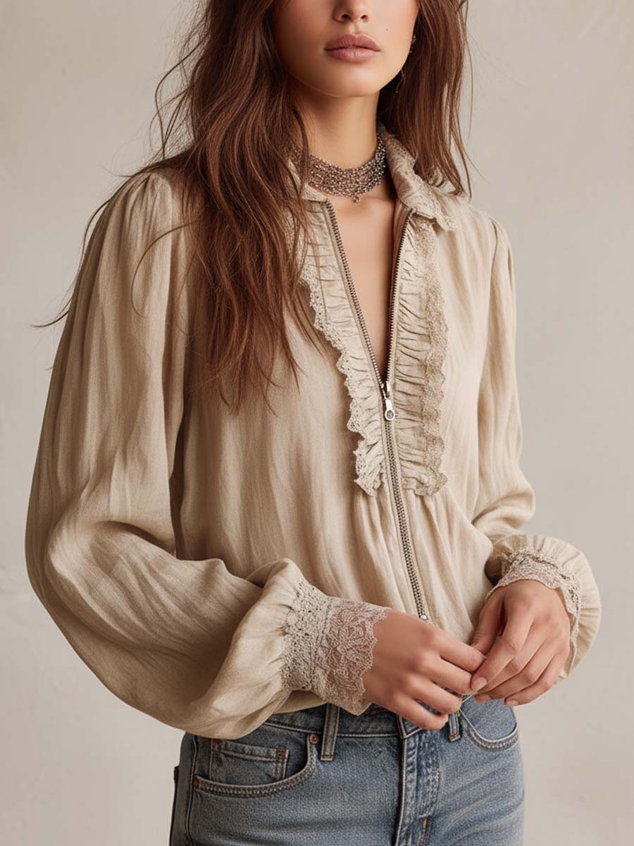Victorian Ruffle Lace Zip Blouse - Image 4