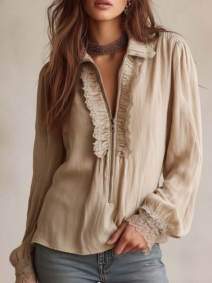 Victorian Ruffle Lace Zip Blouse - Image 5