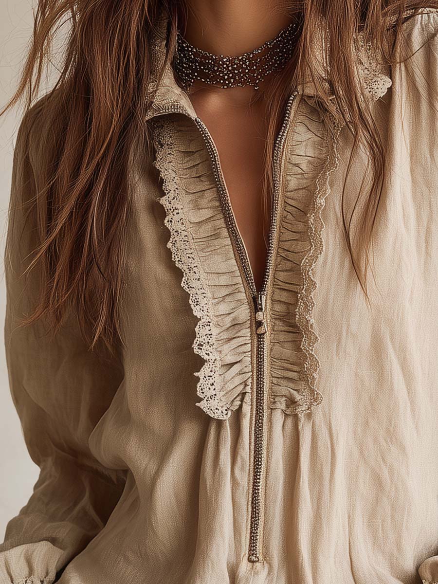 Victorian Ruffle Lace Zip Blouse - Image 6