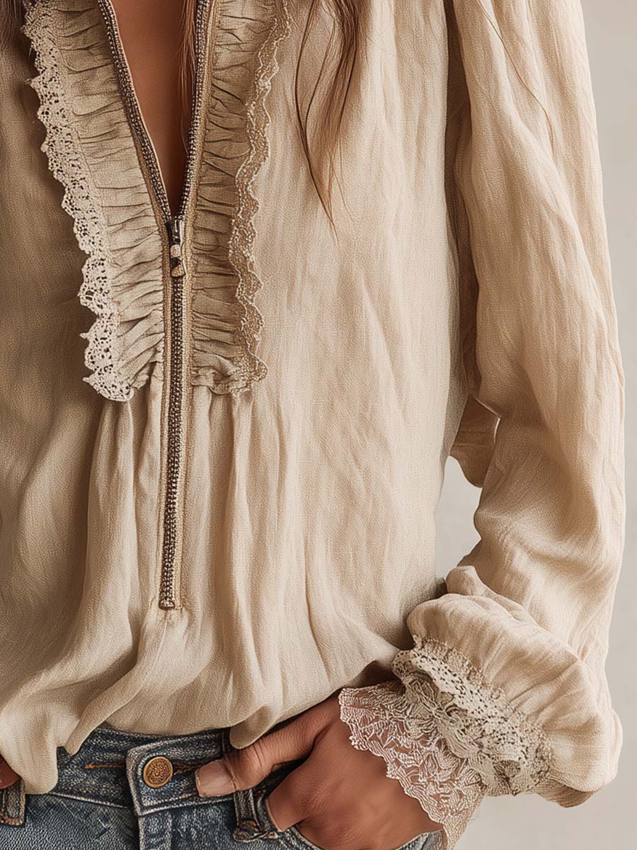 Victorian Ruffle Lace Zip Blouse - Image 8