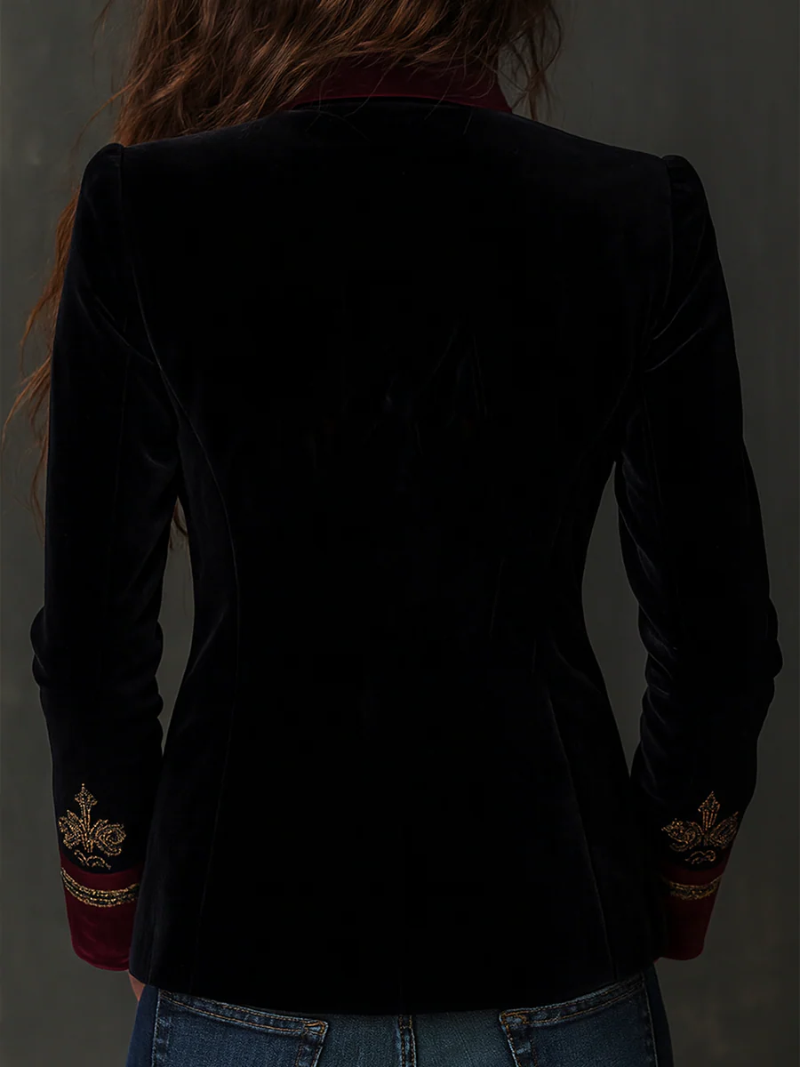 Vintage Baroque Embroidered Velvet Blazer - Image 5