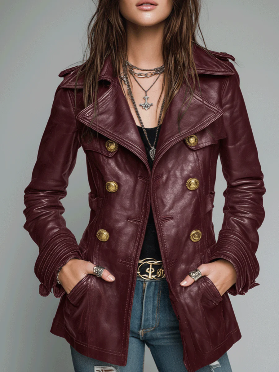 Vintage Black Double-Breasted Faux Leather Jacket - Image 8