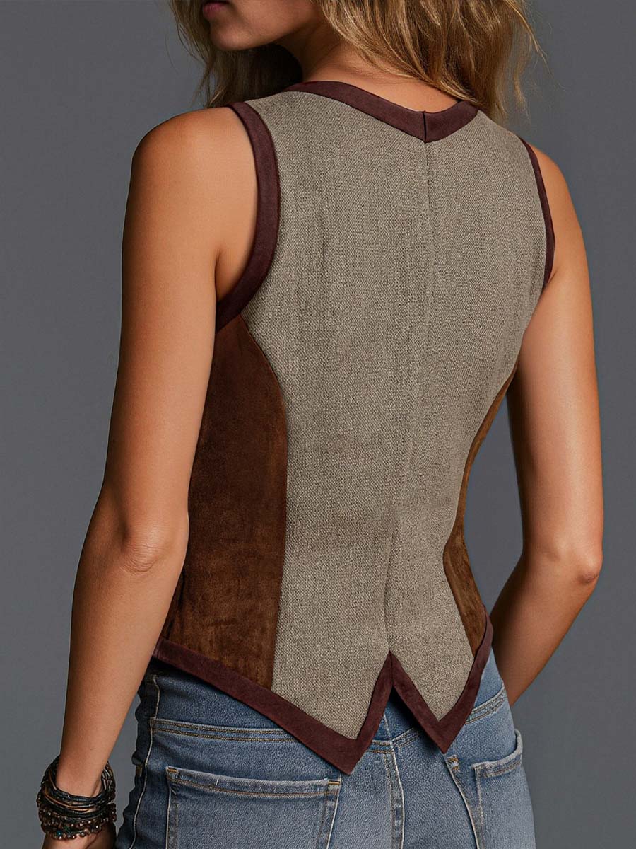 Vintage Bohemian Patchwork Suede Vest - Image 4