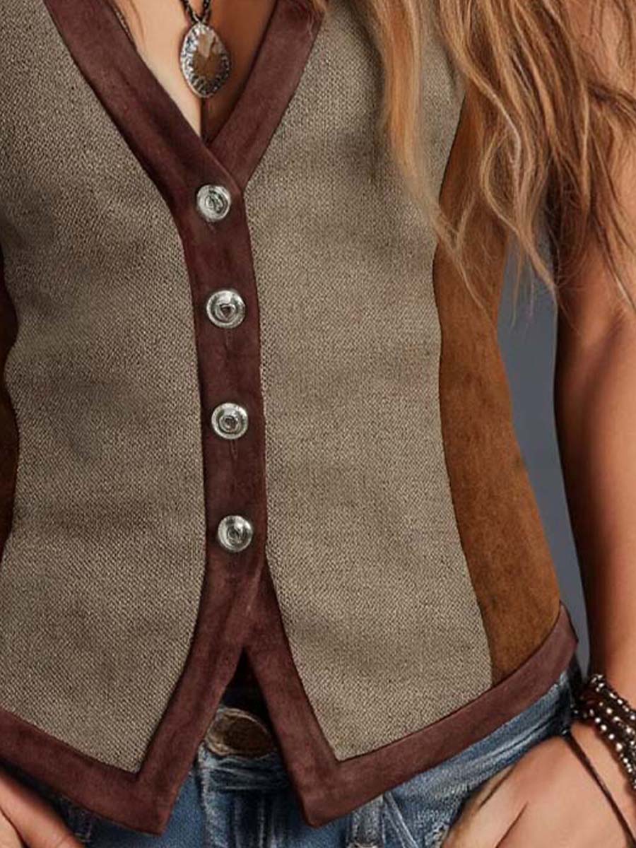 Vintage Bohemian Patchwork Suede Vest - Image 6