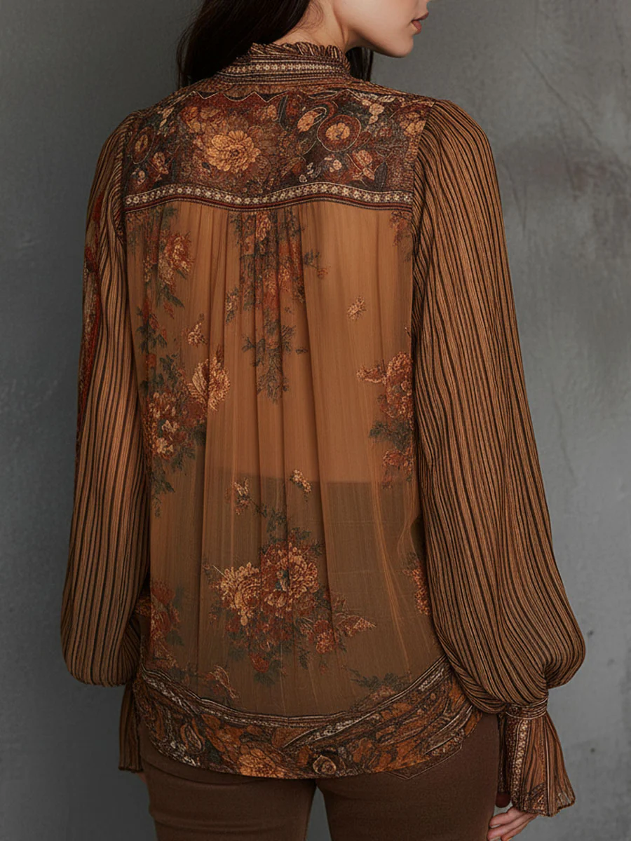 Vintage Boho Sheer Floral Blouse With Billowy Sleeves - Image 8