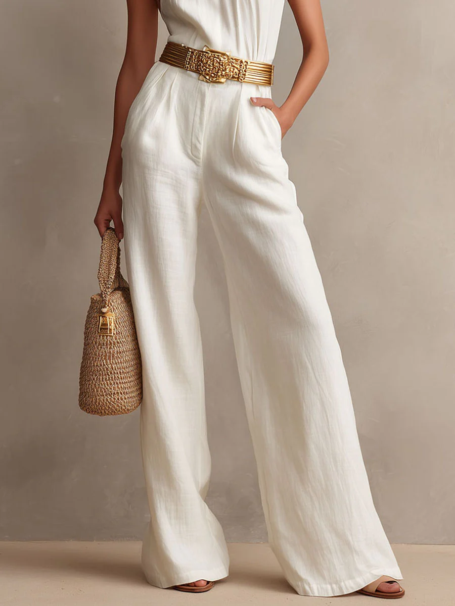 Vintage Boho White Halter Wide-Leg One Piece Jumpsuit - Image 6