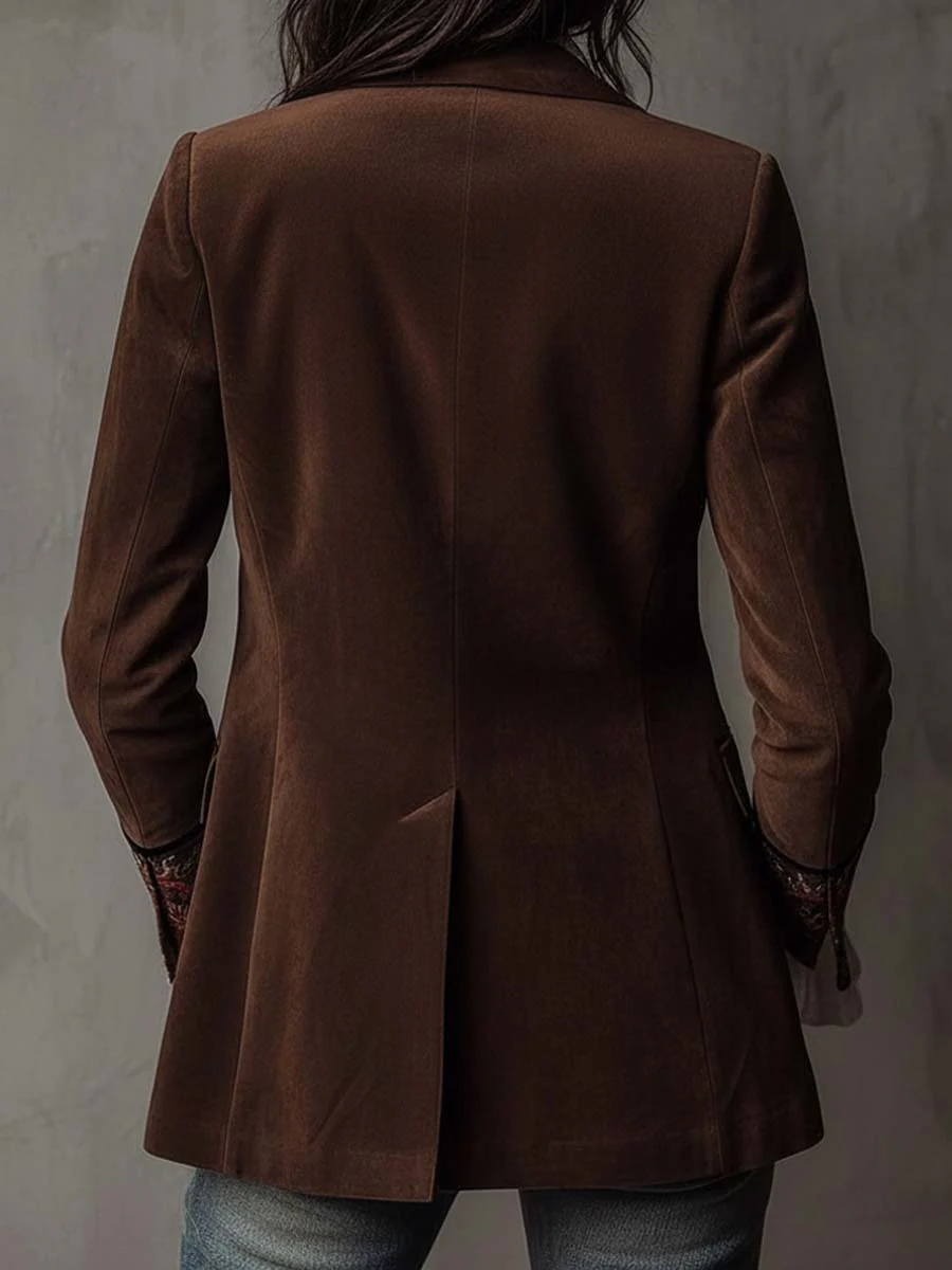 Vintage Brown Suede Blazer With Embroidered Details - Image 6