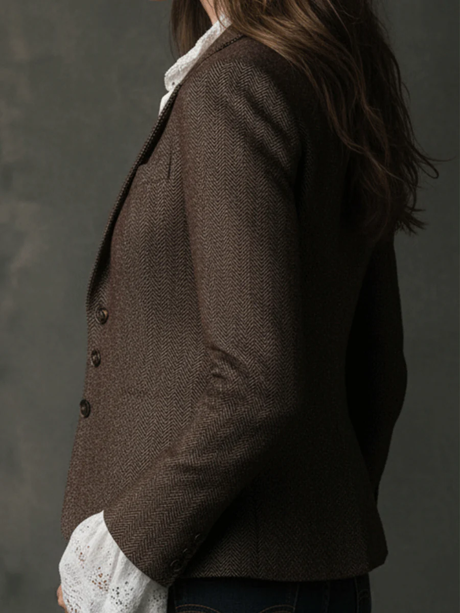 Vintage Brown Tweed Blend Tailored Blazer - Image 3