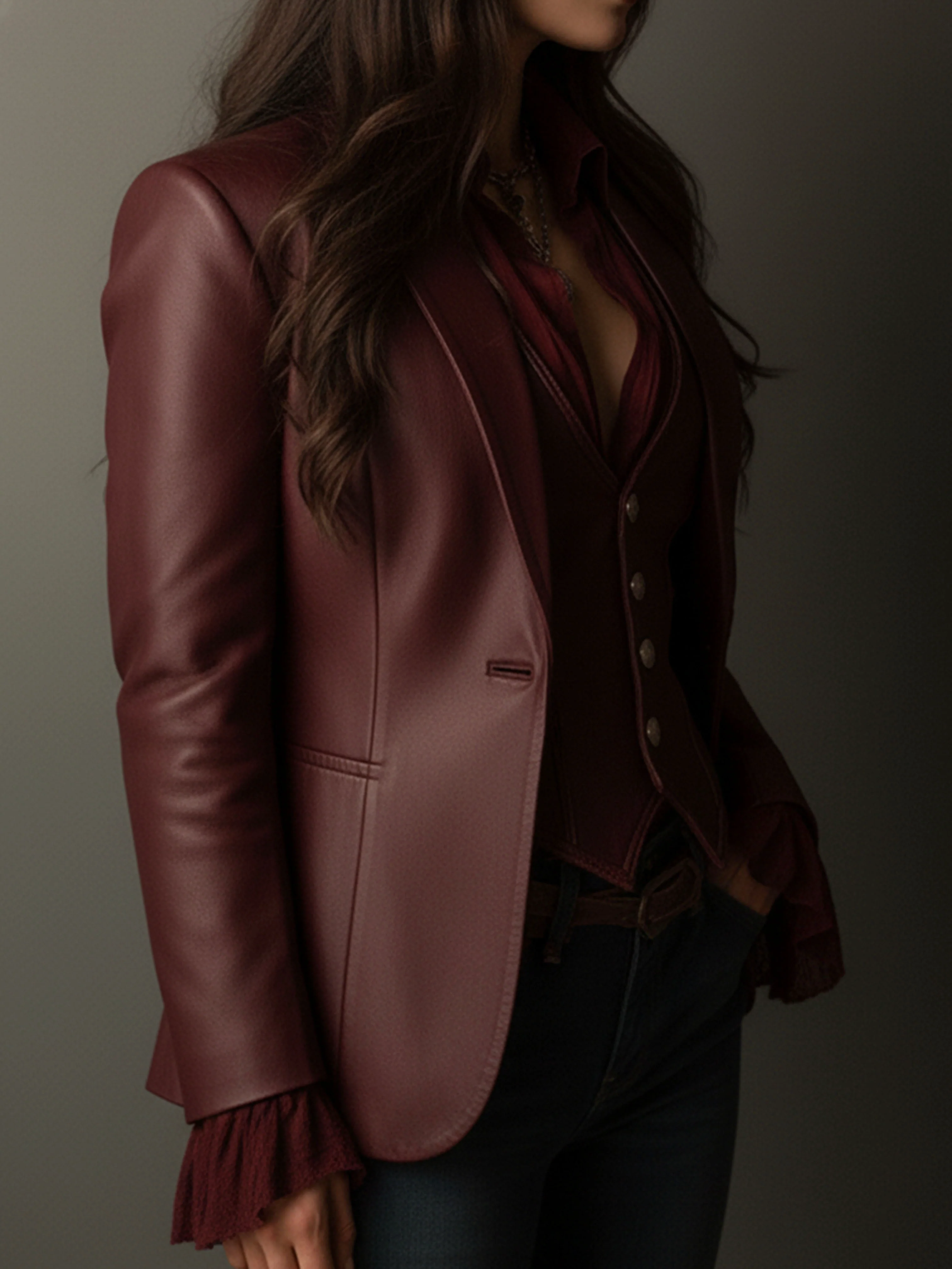 Vintage Burgundy Eco Leather Blazer - Image 4