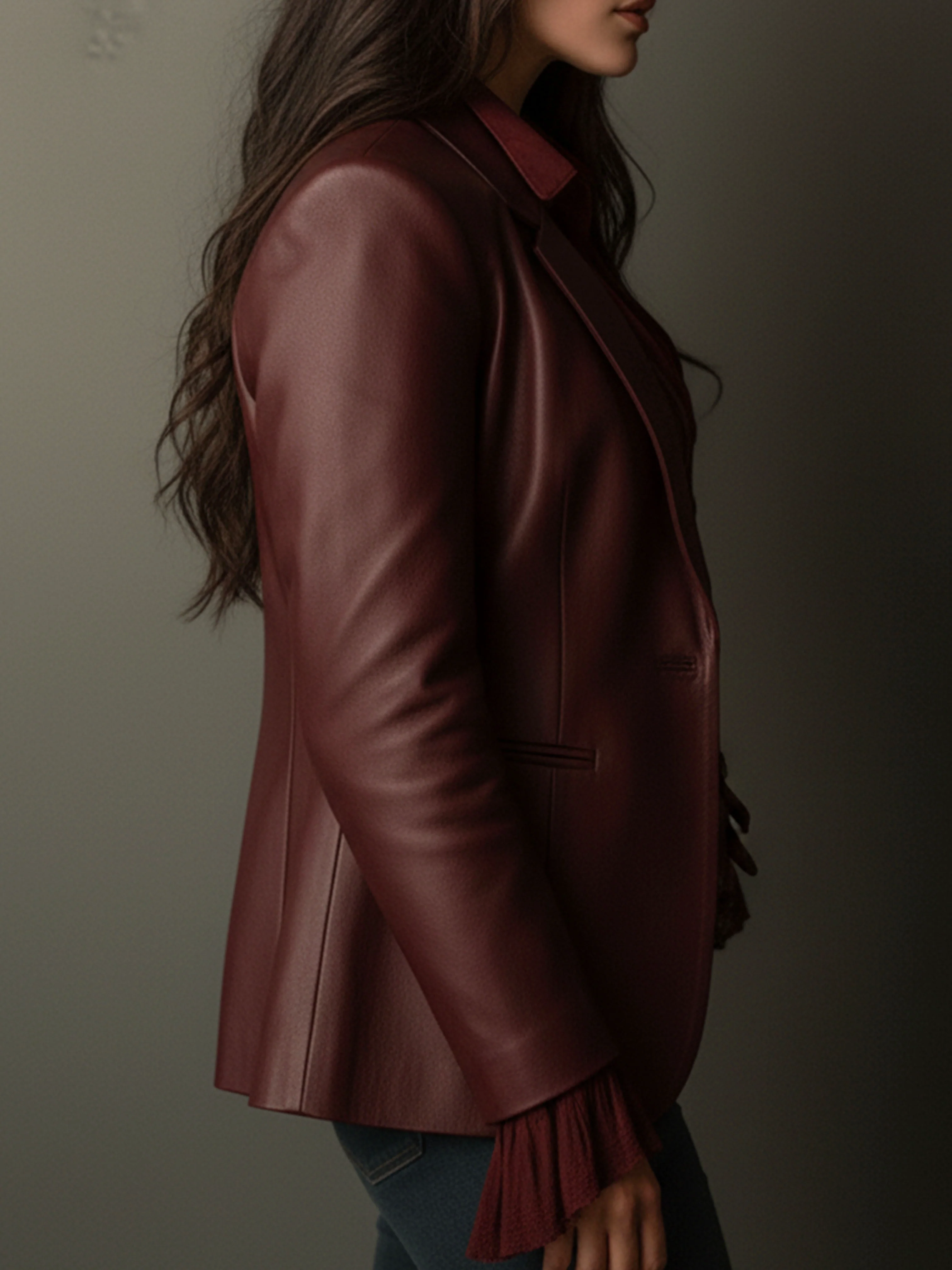 Vintage Burgundy Eco Leather Blazer - Image 5