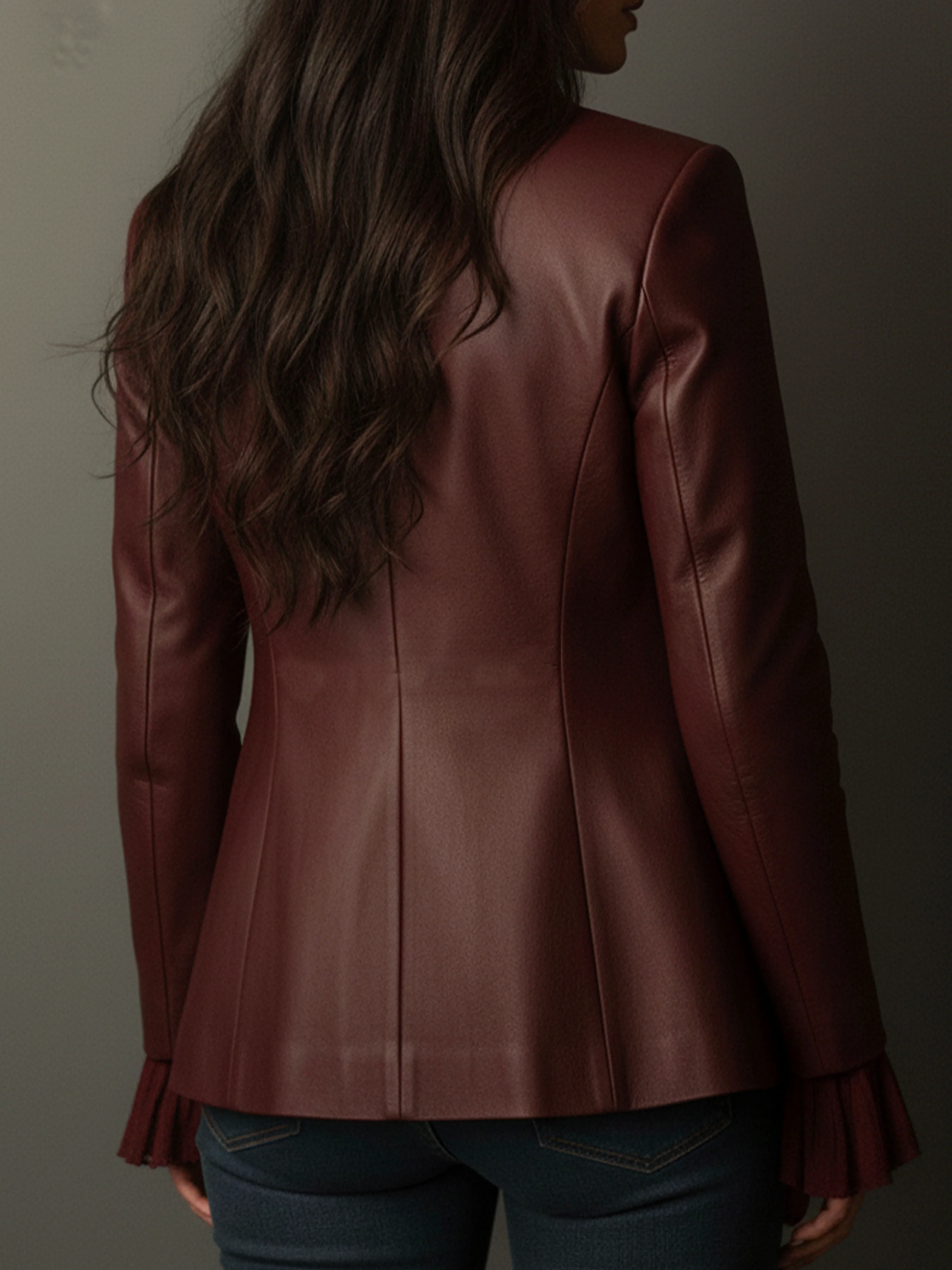 Vintage Burgundy Eco Leather Blazer - Image 6