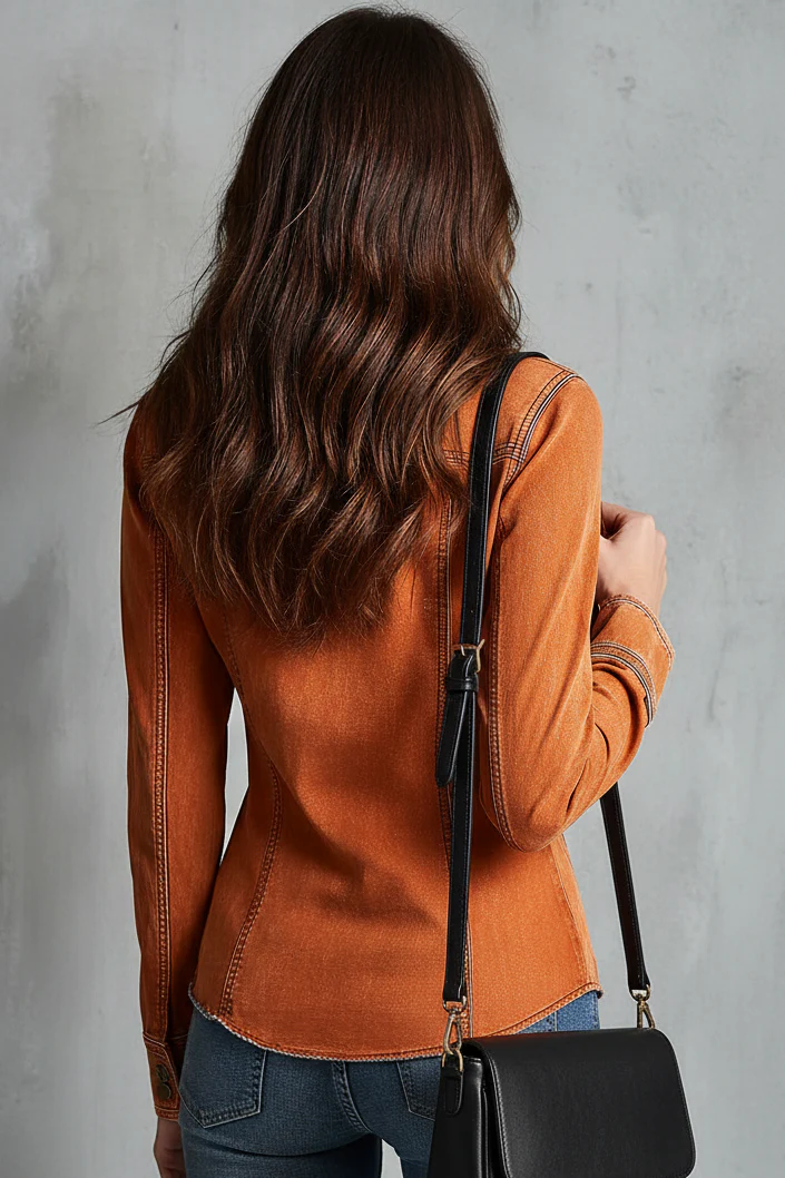 Vintage Burnt Orange Utility Zip Denim Jacket - Image 4