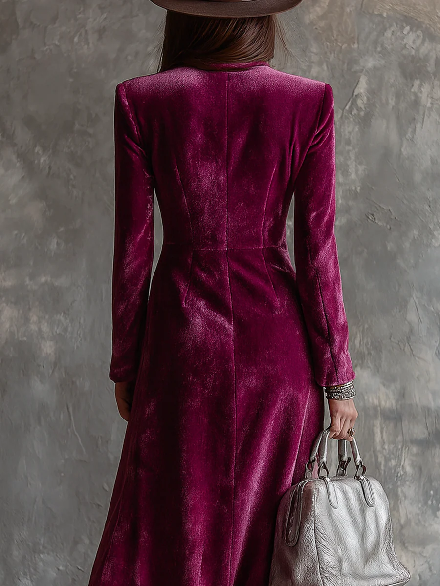 Vintage Button-down Velvet Long Blazer - Image 4
