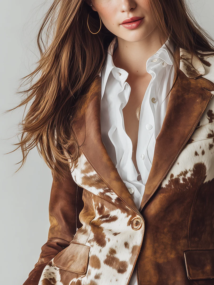 Vintage Cow Skin Printted Eco-friendly Suede Blazer - Image 3