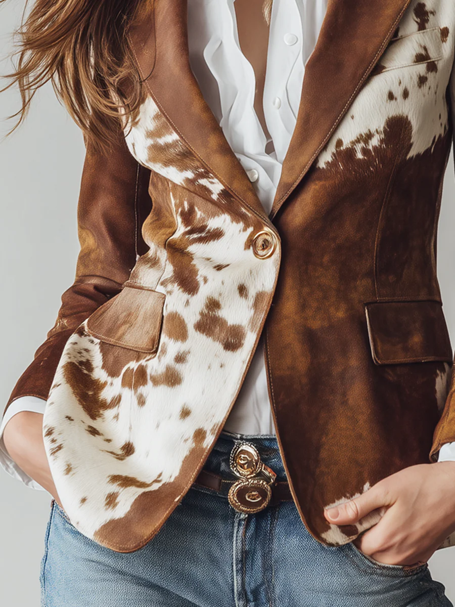 Vintage Cow Skin Printted Eco-friendly Suede Blazer - Image 5