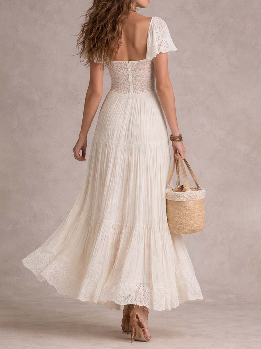 Vintage Elegant Cotton Lace Panel Boho Maxi Dress - Image 3