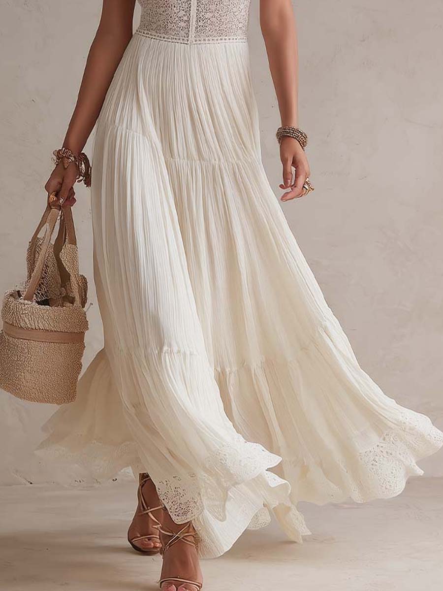Vintage Elegant Cotton Lace Panel Boho Maxi Dress - Image 5