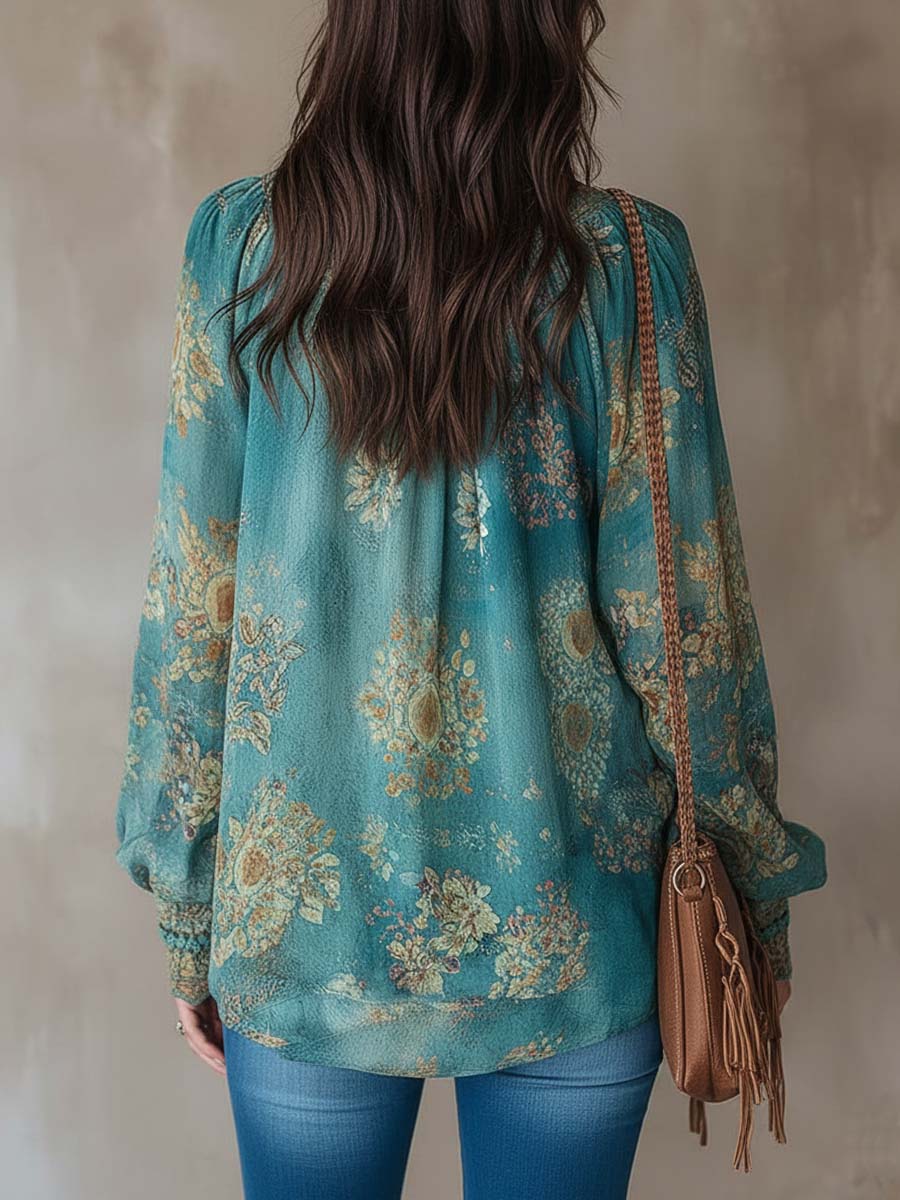 Vintage Ethnic Style Trim Floral Lace Blouse - Image 2