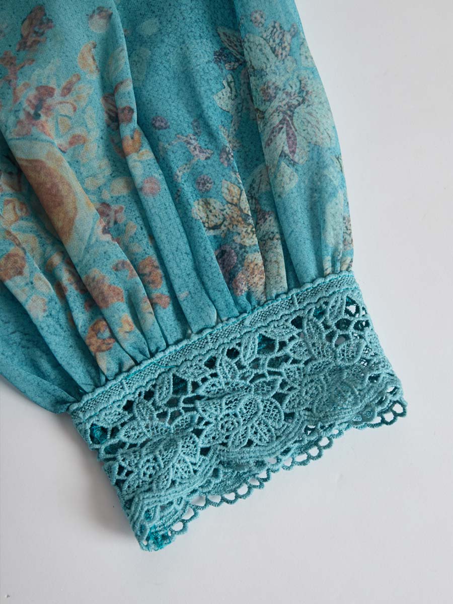 Vintage Ethnic Style Trim Floral Lace Blouse - Image 5