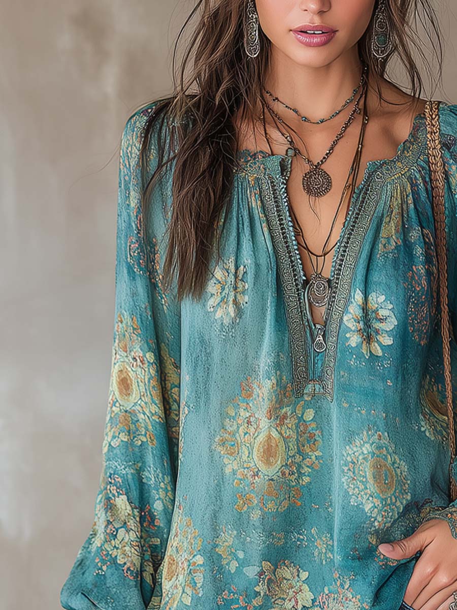 Vintage Ethnic Style Trim Floral Lace Blouse - Image 6